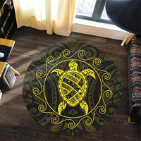 Hawaiian Map Turtle Wave Polynesian Round Carpet Yellow - AH - Polynesian Pride