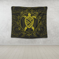 Hawaiian Map Turtle Wave Polynesian Tapestry Yellow - AH - Polynesian Pride