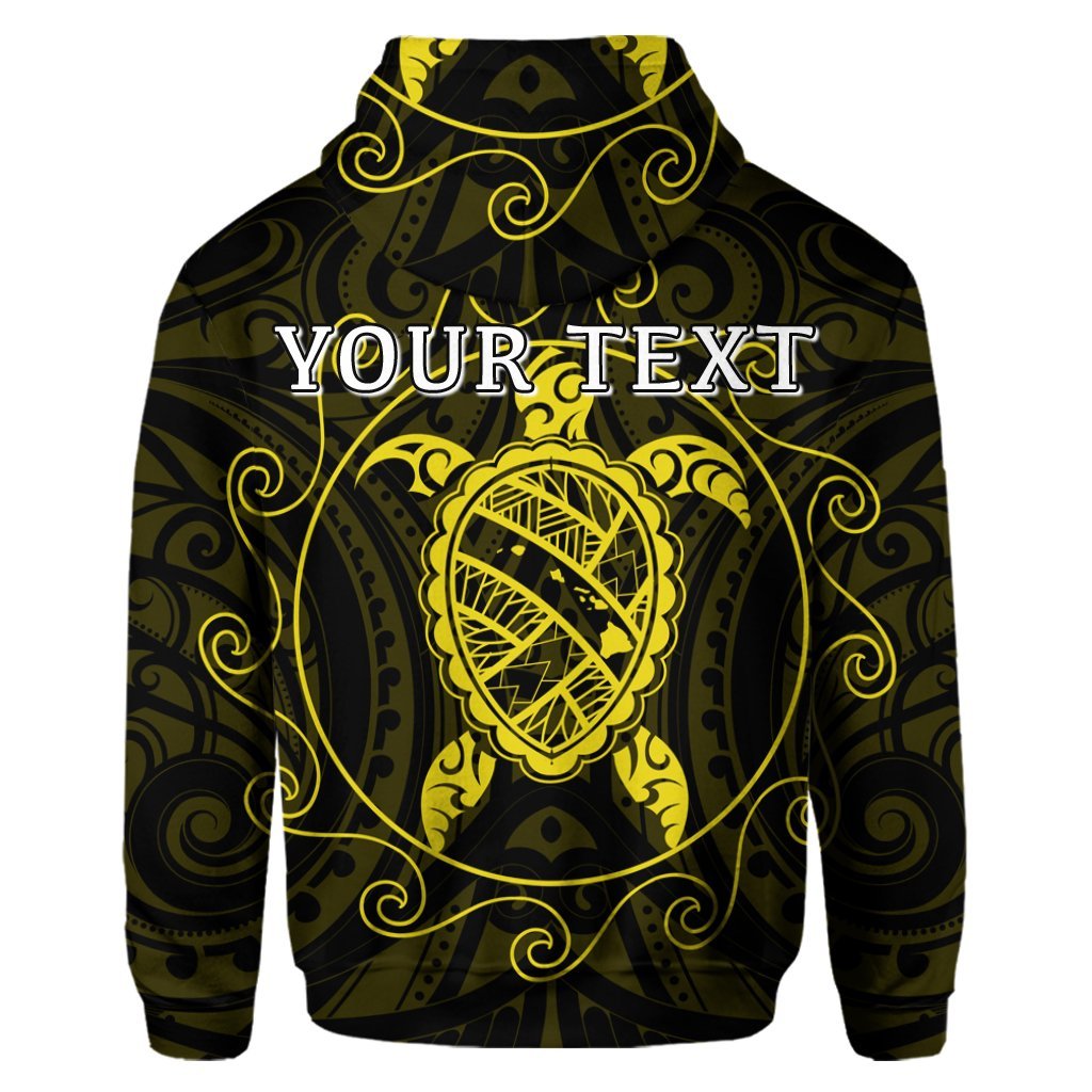Custom Hawaiian Map Turtle Wave Polynesian Hoodie Yellow - Polynesian Pride