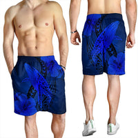 Hawaiian Map Whale Swim Hibiscus Polynesian Men's Shorts - Blue - AH - Polynesian Pride