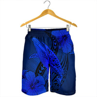 Hawaiian Map Whale Swim Hibiscus Polynesian Men's Shorts - Blue - AH - Polynesian Pride