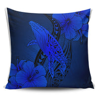 Hawaiian Map Whale Swim Hibiscus Polynesian Pillow Covers - Blue - AH Pillow Covers Black - Polynesian Pride