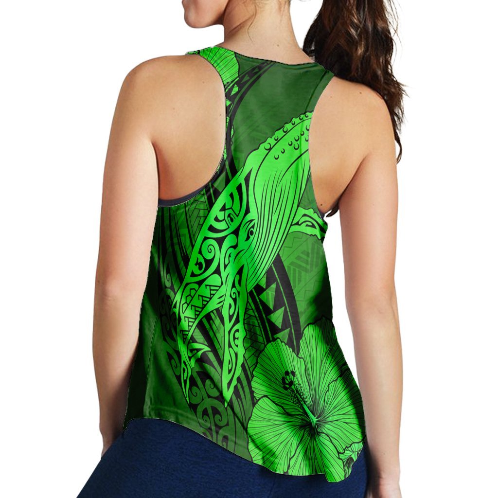 Hawaiian Map Whale Swim Hibiscus Polynesian Racerback Tank - Green - AH - Polynesian Pride