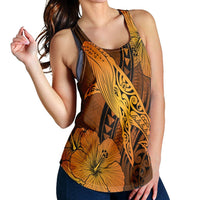 Hawaiian Map Whale Swim Hibiscus Polynesian Racerback Tank - Orange - AH - Polynesian Pride