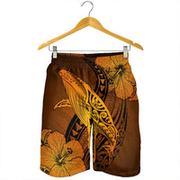 Hawaiian Map Whale Swim Hibiscus Polynesian Men's Shorts - Orange - AH - Polynesian Pride