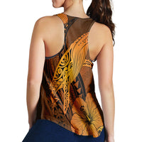 Hawaiian Map Whale Swim Hibiscus Polynesian Racerback Tank - Orange - AH - Polynesian Pride