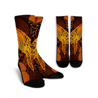 Hawaiian Map Whale Swim Hibiscus Polynesian Crew Socks - Orange - AH Crew Socks White - Polynesian Pride