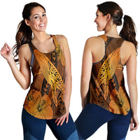 Hawaiian Map Whale Swim Hibiscus Polynesian Racerback Tank - Orange - AH Black - Polynesian Pride