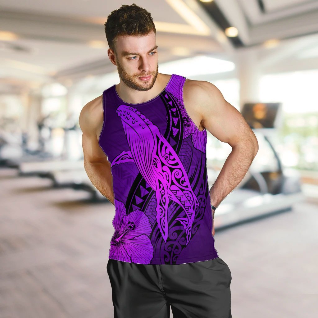 Hawaiian Map Whale Swim Hibiscus Polynesian Tank Top - Purple - AH - Polynesian Pride