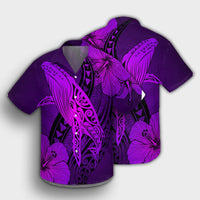 Hawaiian Map Whale Swim Hibiscus Polynesian Hawaiian Shirt - Purple - AH - Polynesian Pride