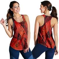 Hawaiian Map Whale Swim Hibiscus Polynesian Racerback Tank - Red - AH Black - Polynesian Pride