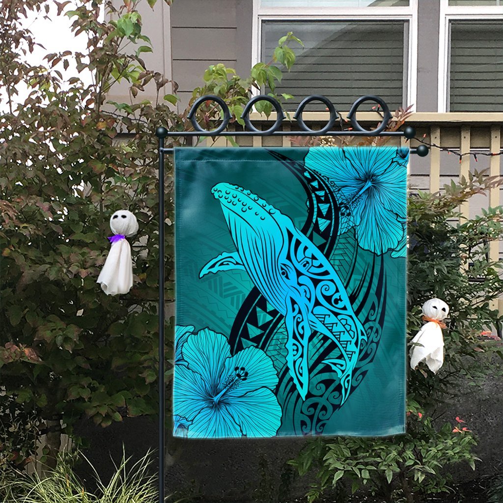 Hawaiian Map Whale Swim Hibiscus Polynesian Flag - Turquoise - AH - Polynesian Pride