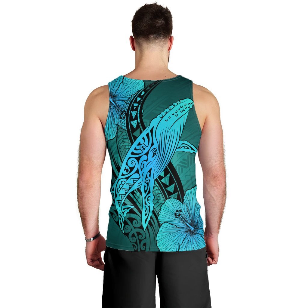 Hawaiian Map Whale Swim Hibiscus Polynesian Tank Top - Turquoise - AH - Polynesian Pride
