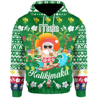 Hawaiian Mele Kalikimaka Santa Claus Pattern Christmas Hoodie Green Labo Style - Polynesian Pride