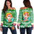 Hawaiian Mele Kalikimaka Santa Claus Pattern Christmas Women's Off Shoulder Sweater - Green - Labo Style - AH Green - Polynesian Pride