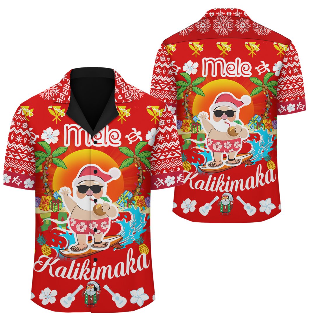 Hawaii Mele Kalikimaka Santa Claus Pattern Christmas Hawaiian Shirt - Red - Labo Style - AH Unisex Red - Polynesian Pride