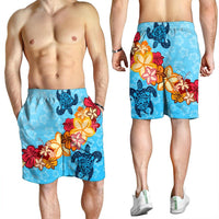 Hawaiian Ocean Turtle Plumeria And Hibiscus Polynesian Men's Shorts - AH - Polynesian Pride