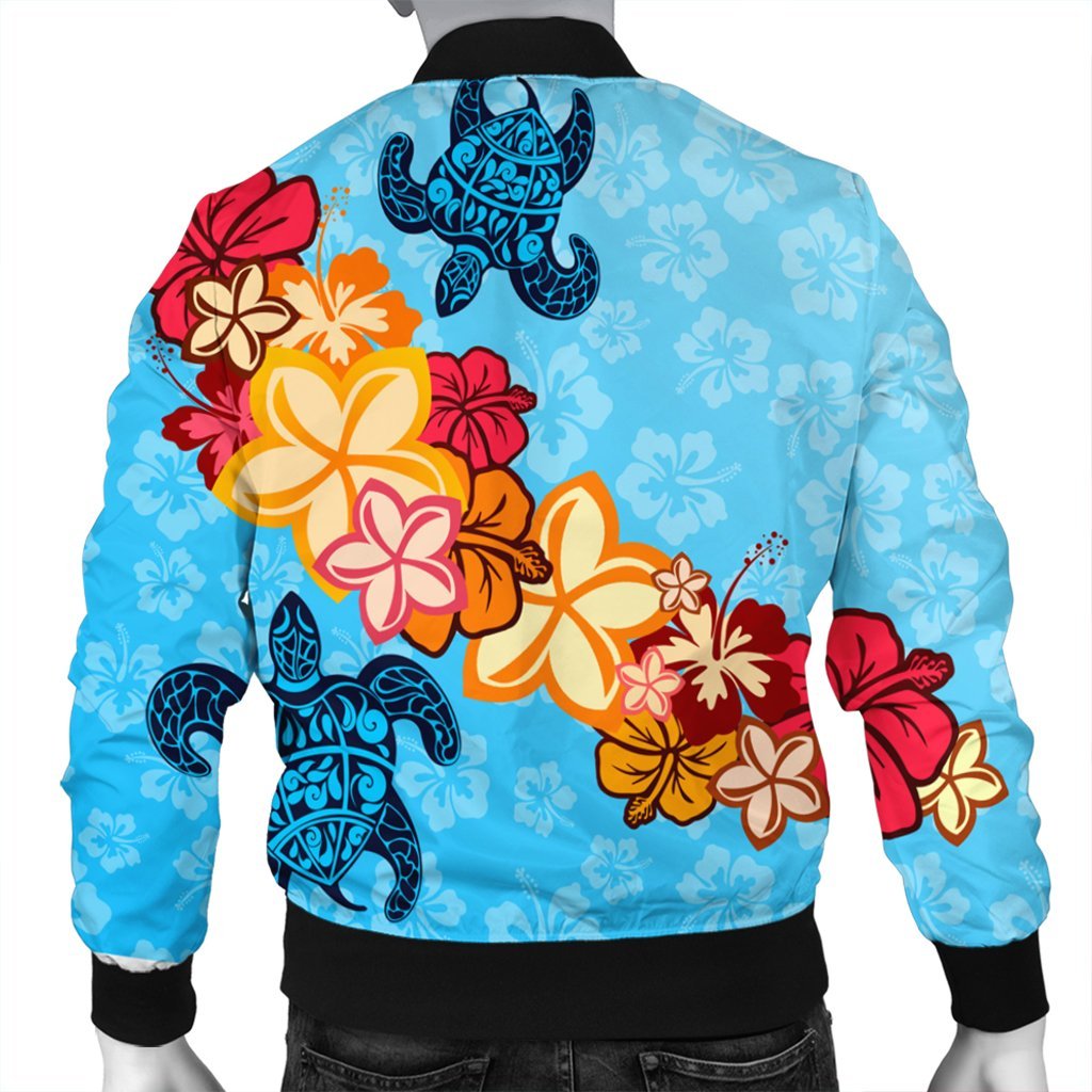 Hawaiian Ocean Turtle Plumeria And Hibiscus Polynesian Bomber Jacket - AH - Polynesian Pride