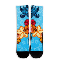 Hawaiian Ocean Turtle Plumeria And Hibiscus Polynesian Crew Socks - AH - Polynesian Pride