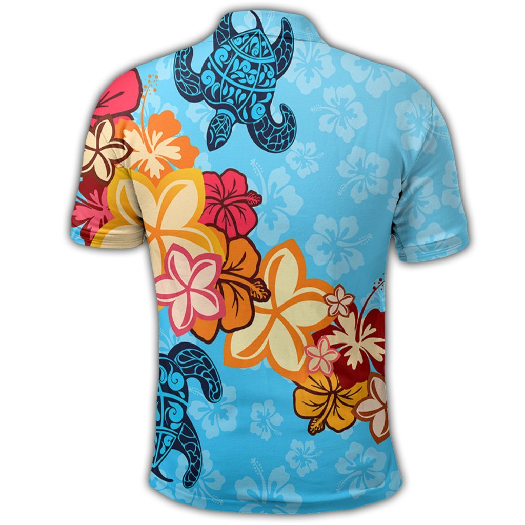 Hawaiian Ocean Turtle Plumeria and Hibiscus Polynesian Polo Shirt - Polynesian Pride