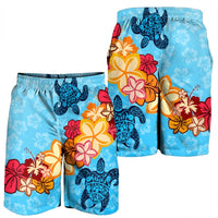 Hawaiian Ocean Turtle Plumeria And Hibiscus Polynesian Men's Shorts - AH - Polynesian Pride
