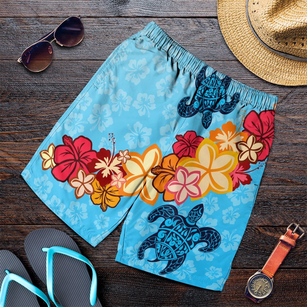 Hawaiian Ocean Turtle Plumeria And Hibiscus Polynesian Men's Shorts - AH Art - Polynesian Pride