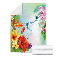 Hawaiian Orchids Strelitzia Hibiscus Plumeria Hummingbirds Polynesian Premium Blankets - AH - Polynesian Pride
