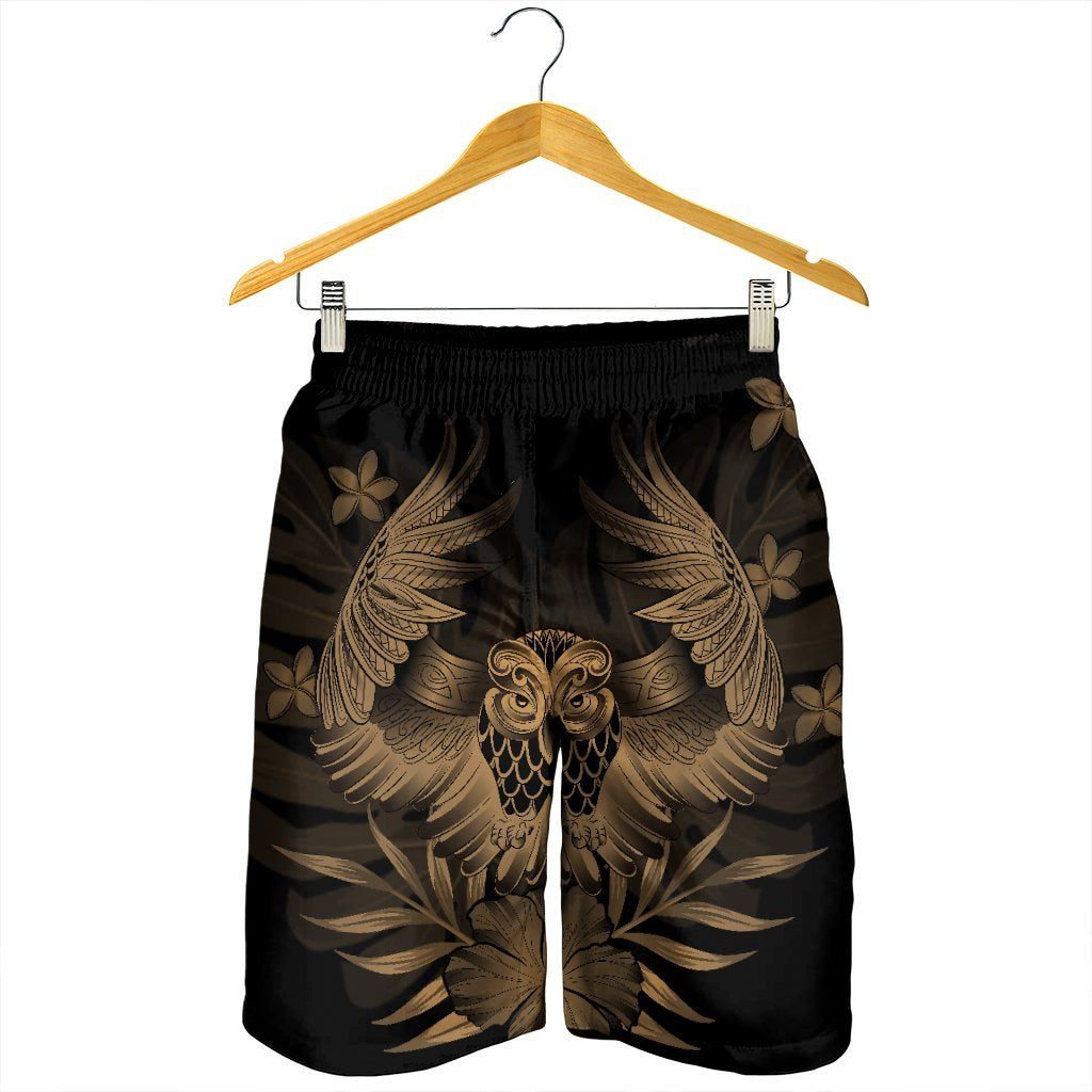 Hawaiian Owl Hibiscus Plumeria Polynesian Men's Shorts - Gold - AH - Polynesian Pride