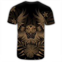 Hawaiian Owl Hibiscus Plumeria Polynesian T Shirt Gold AH - Polynesian Pride