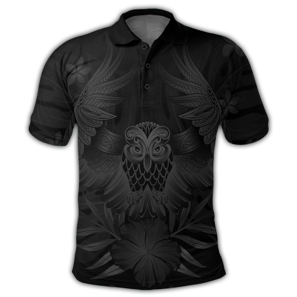 Hawaiian Owl Hibiscus Plumeria Polynesian Polo Shirt Gray - Polynesian Pride