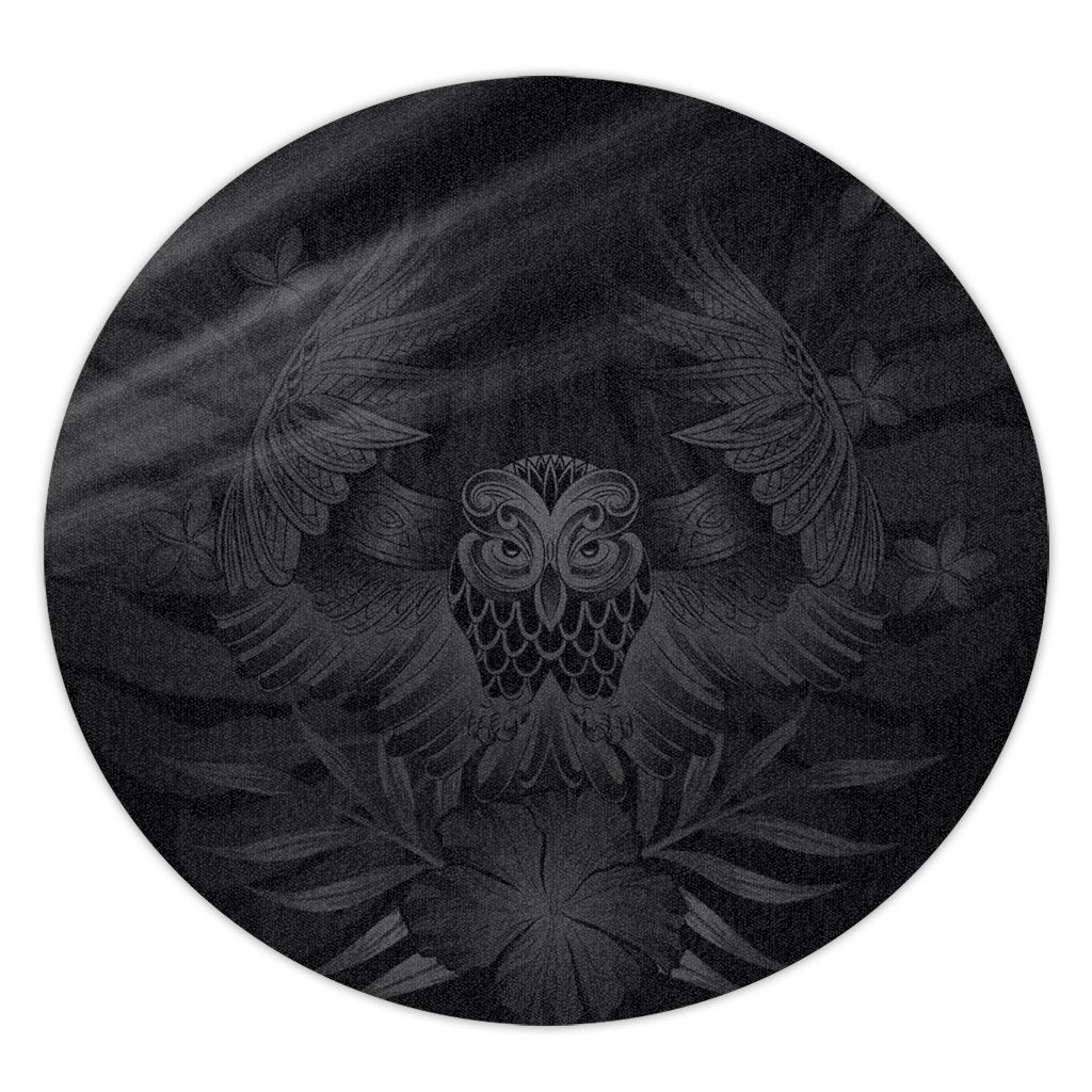 Hawaiian Owl Hibiscus Plumeria Polynesian Round Carpet - Gray - AH Round Carpet Luxurious Plush - Polynesian Pride