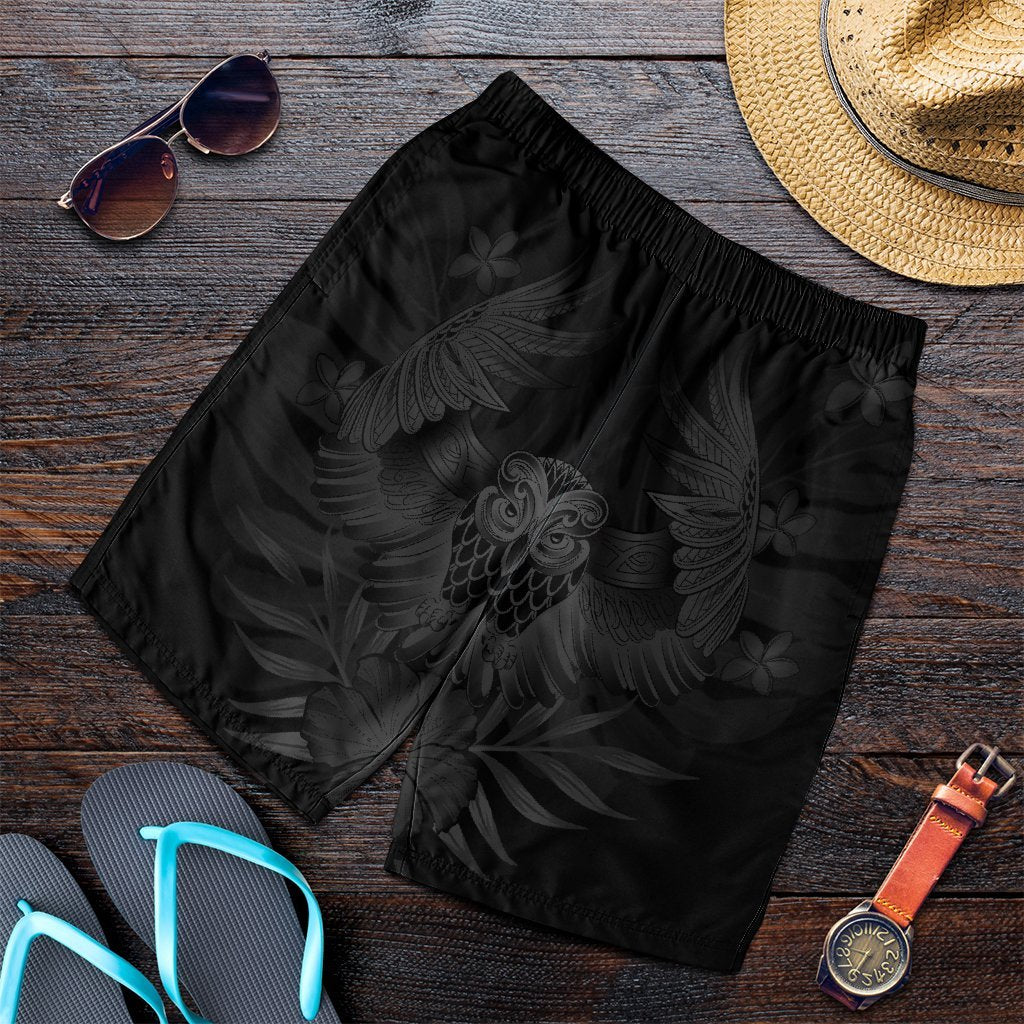 Hawaiian Owl Hibiscus Plumeria Polynesian Men's Shorts - Gray - AH Art - Polynesian Pride