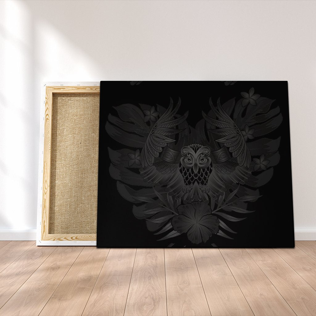 Hawaiian Owl Hibiscus Plumeria Polynesian Canvas - Gray - AH Canvas Poly-cotton - Polynesian Pride
