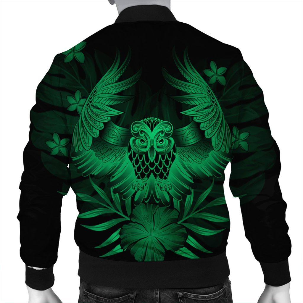Hawaiian Owl Hibiscus Plumeria Polynesian Bomber Jacket - Green - AH - Polynesian Pride