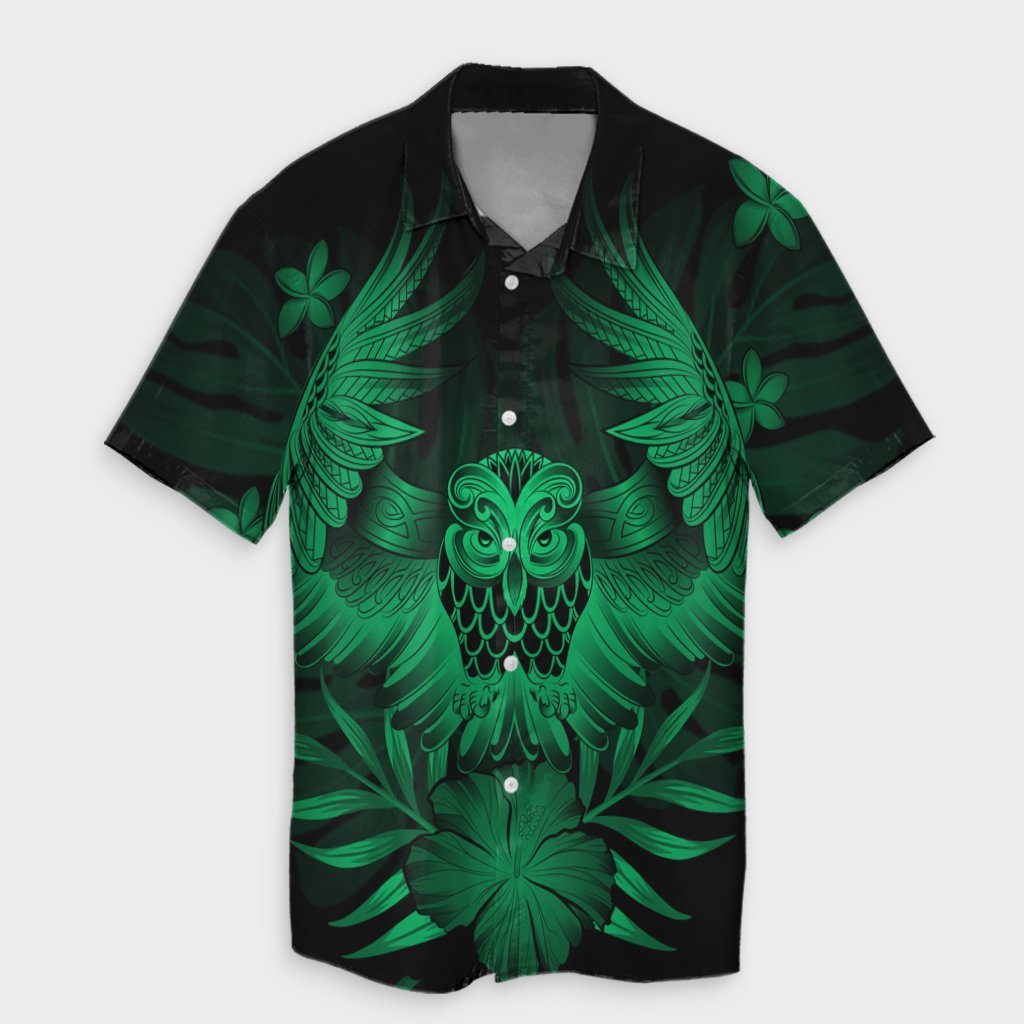 Hawaiian Owl Hibiscus Plumeria Polynesian Hawaiian Shirt - Green - AH Unisex Black - Polynesian Pride