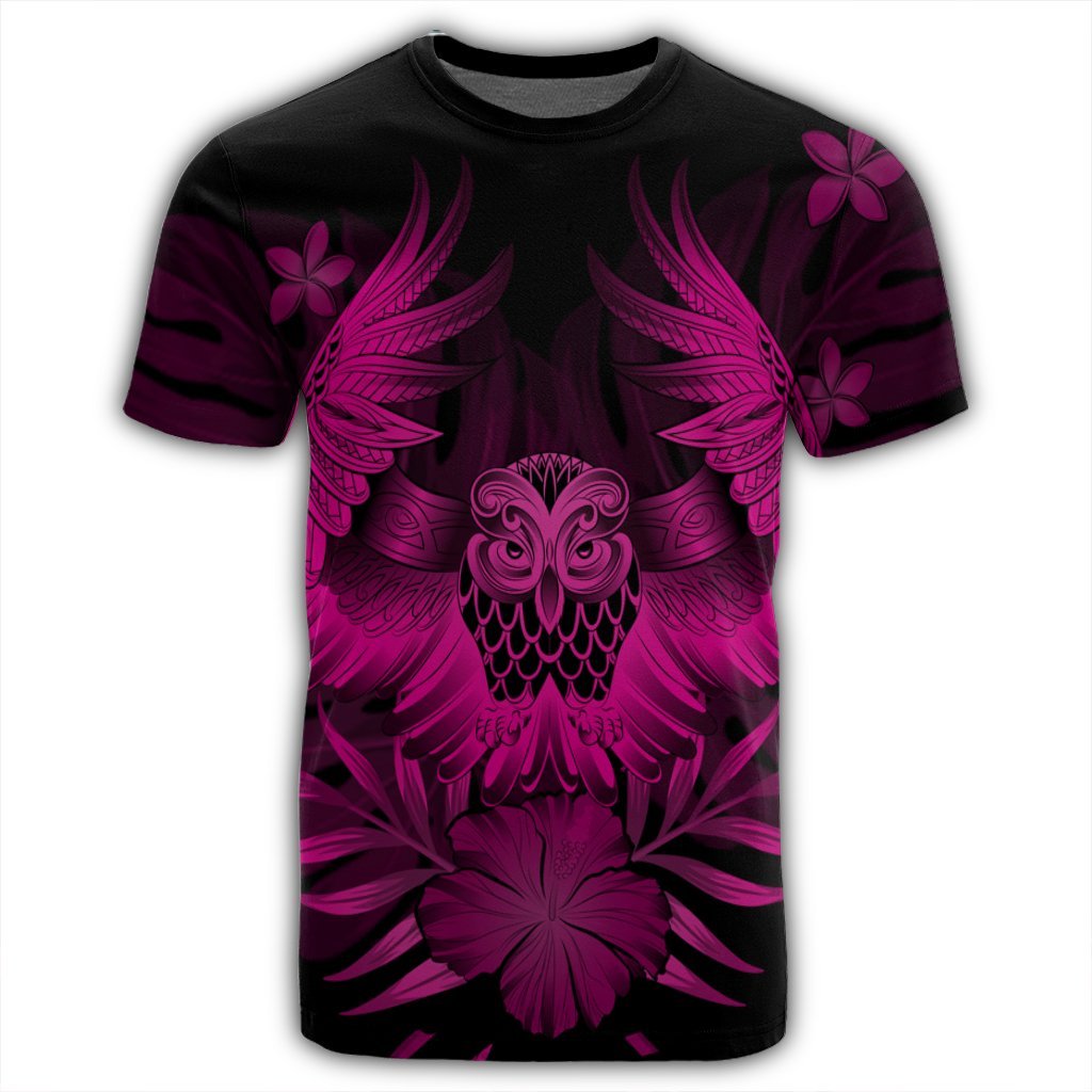 Hawaiian Owl Hibiscus Plumeria Polynesian T Shirt Pink AH - Polynesian Pride