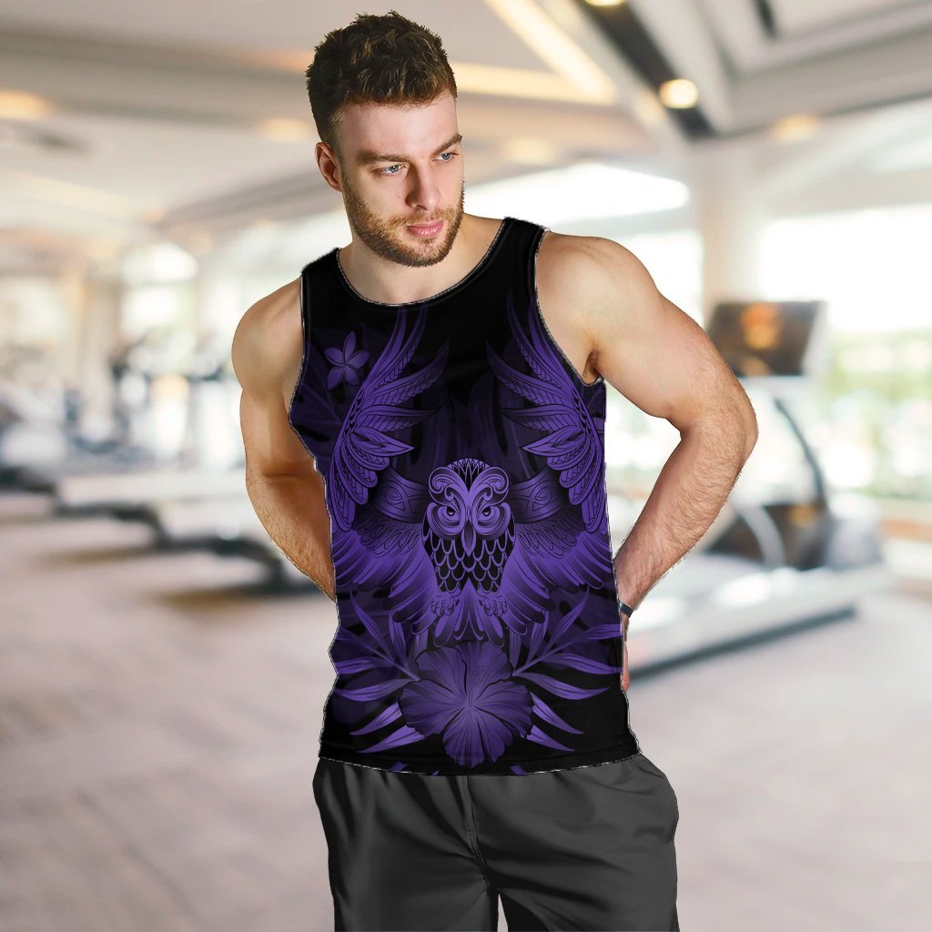 Hawaiian Owl Hibiscus Plumeria Polynesian Tank Top - Purple - AH - Polynesian Pride