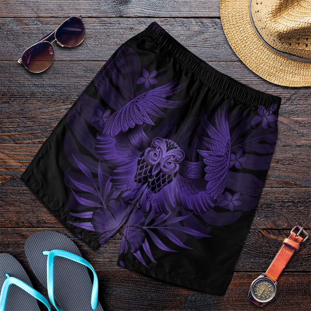 Hawaiian Owl Hibiscus Plumeria Polynesian Men's Shorts - Purple - AH Art - Polynesian Pride