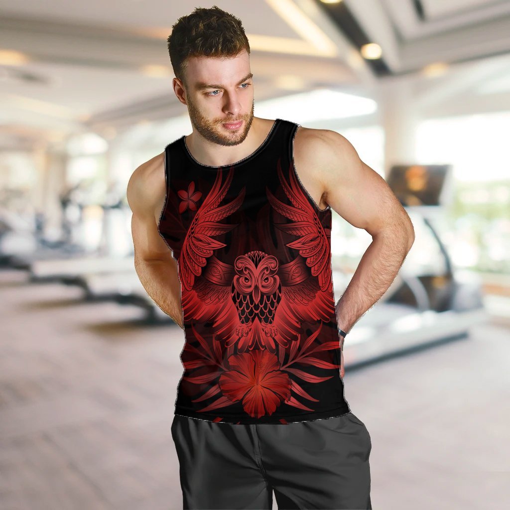 Hawaiian Owl Hibiscus Plumeria Polynesian Tank Top - Red - AH - Polynesian Pride