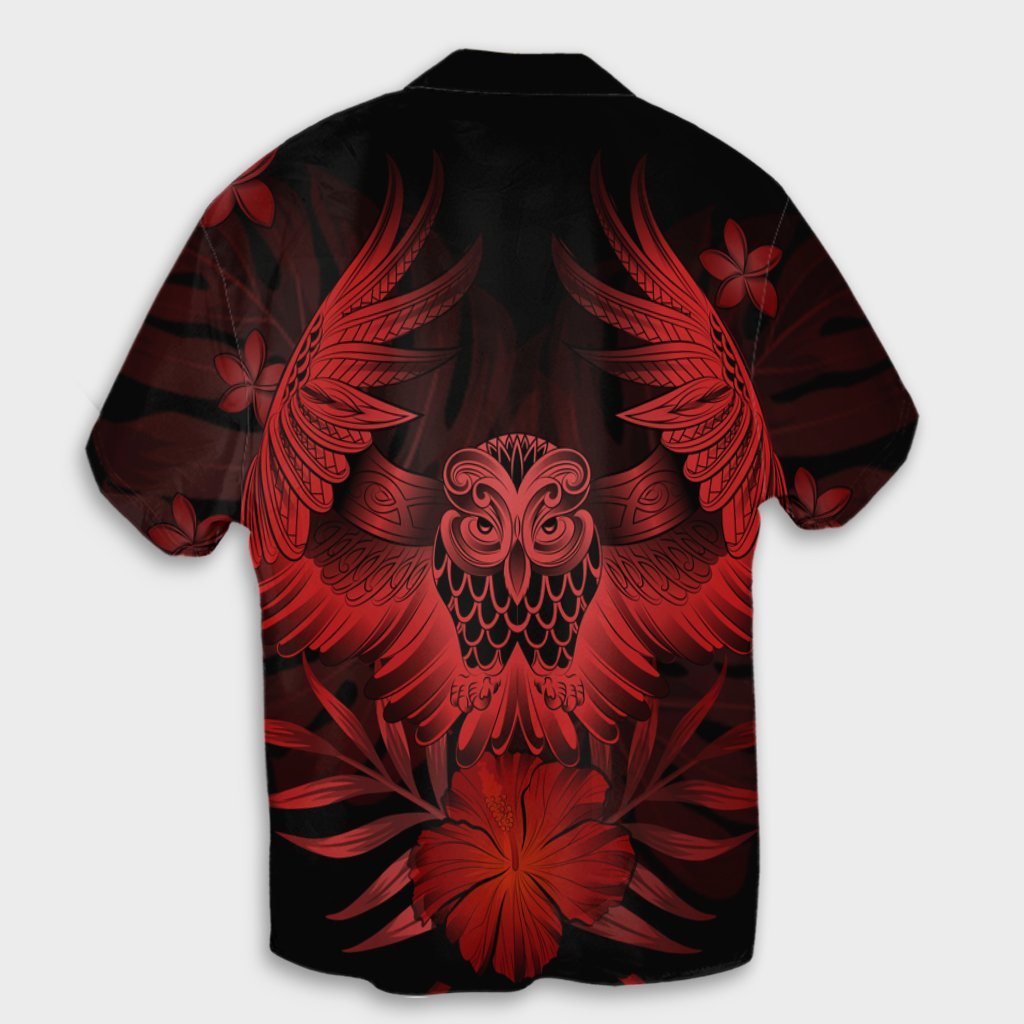 Hawaiian Owl Hibiscus Plumeria Polynesian Hawaiian Shirt - Red - AH - Polynesian Pride