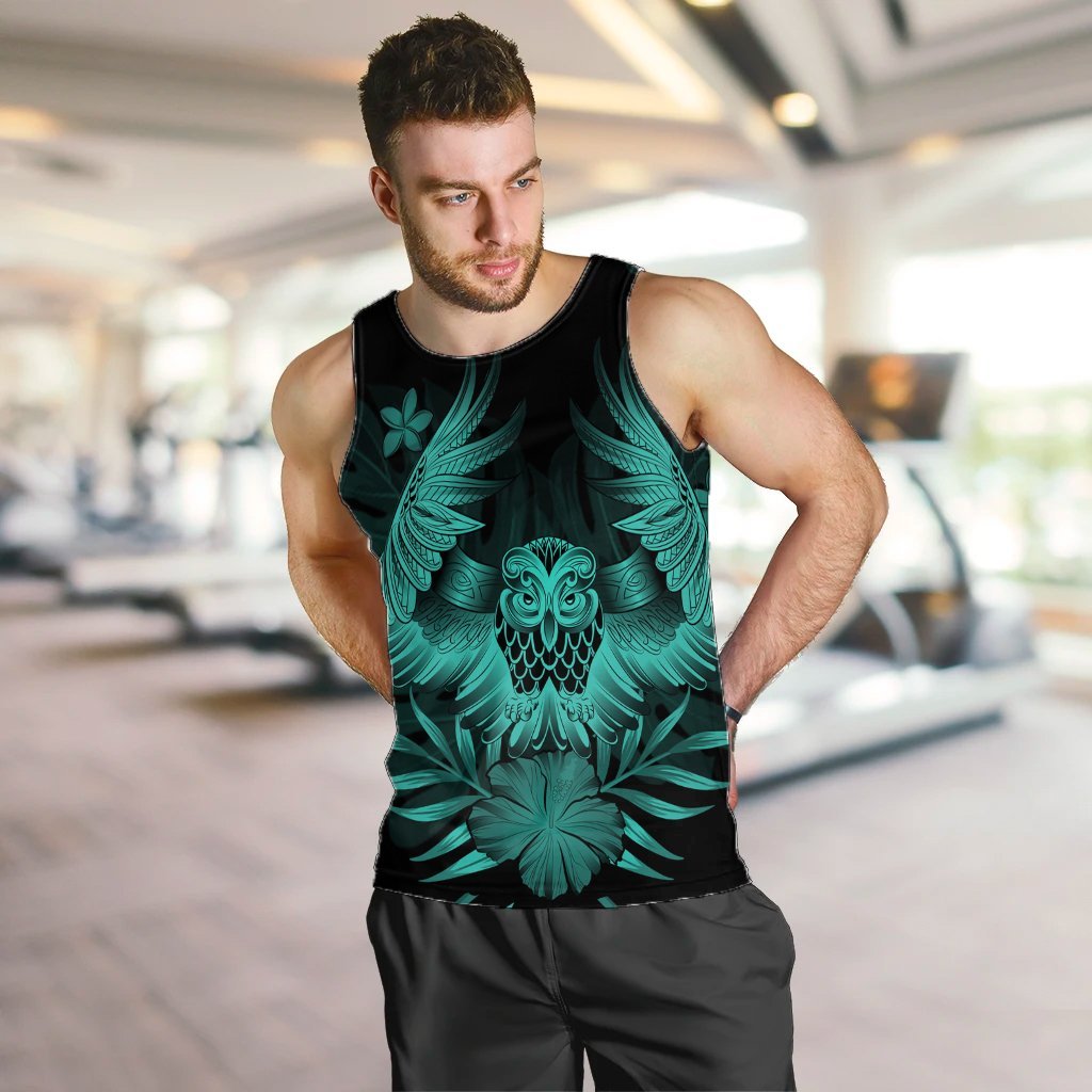 Hawaiian Owl Hibiscus Plumeria Polynesian Tank Top - Turquoise - AH - Polynesian Pride