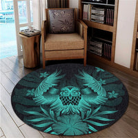 Hawaiian Owl Hibiscus Plumeria Polynesian Round Carpet - Turquoise - AH - Polynesian Pride
