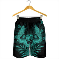 Hawaiian Owl Hibiscus Plumeria Polynesian Men's Shorts - Turquoise - AH - Polynesian Pride