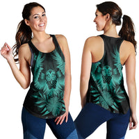 Hawaiian Owl Hibiscus Plumeria Polynesian Racerback Tank - Turquoise - AH Black - Polynesian Pride