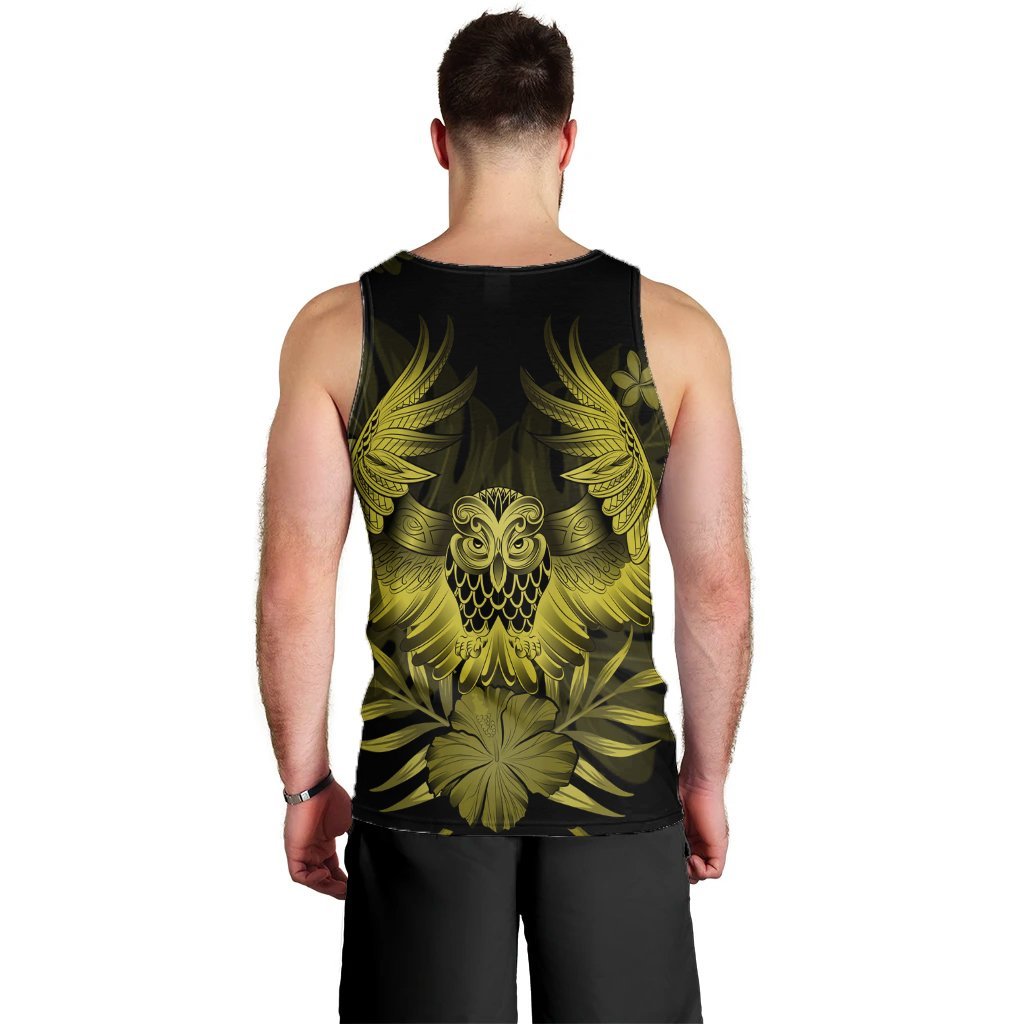 Hawaiian Owl Hibiscus Plumeria Polynesian Tank Top - Yellow - AH - Polynesian Pride