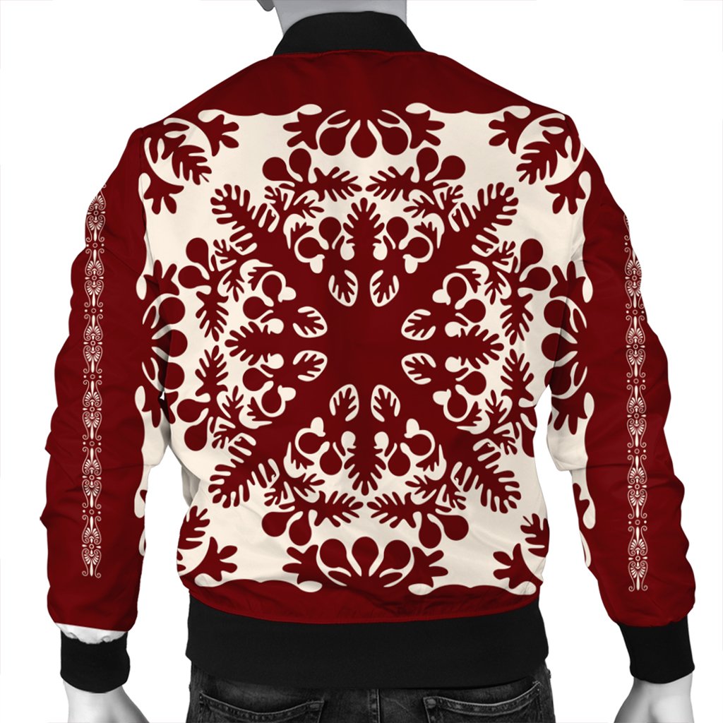 Hawaiian Palm Tree Quilt Tradition Red Bomber Jacket - AH - Polynesian Pride
