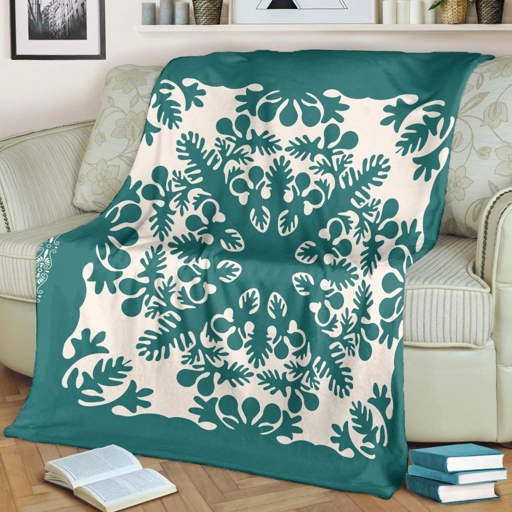 Hawaiian Palm Tree Quilt Tradition Turquoise Premium Blankets - AH - Polynesian Pride