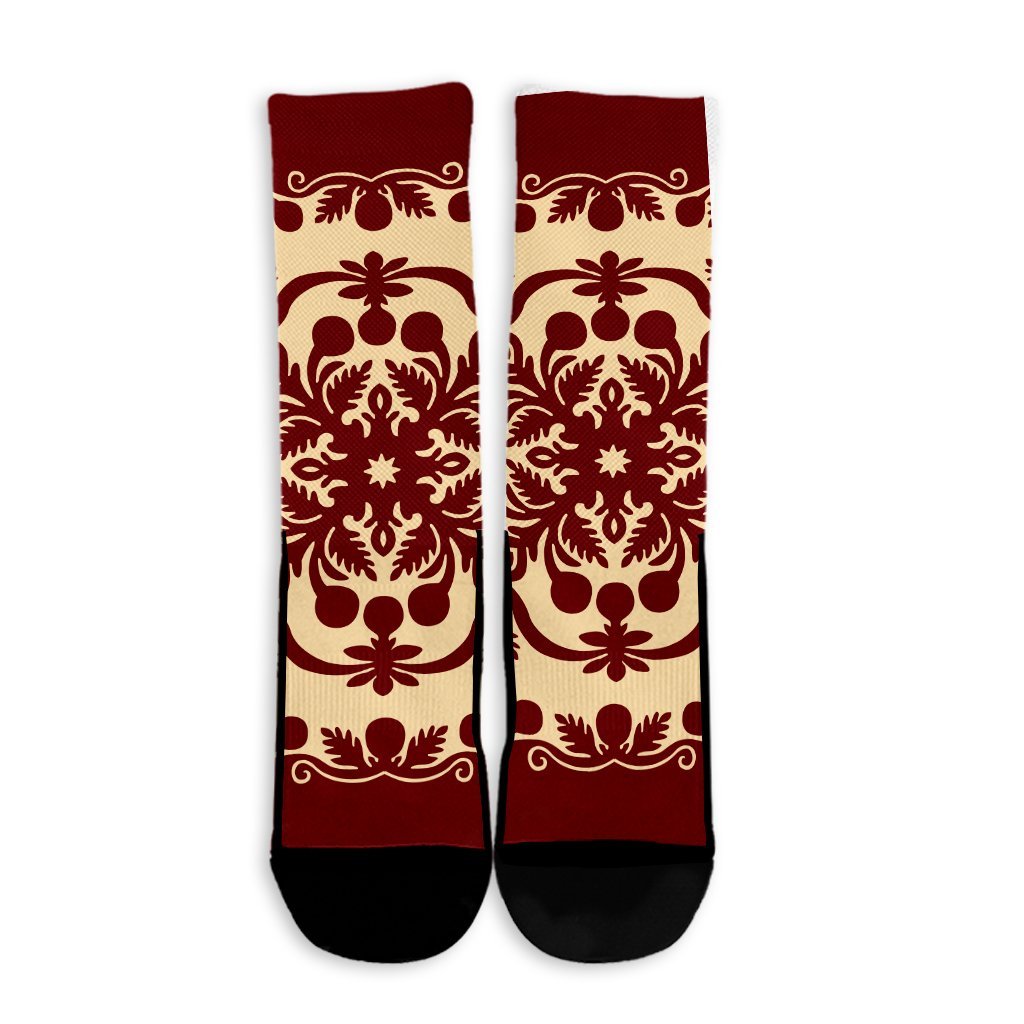 Hawaiian Palm Tree Quilt Vintage Crew Socks - AH - Polynesian Pride