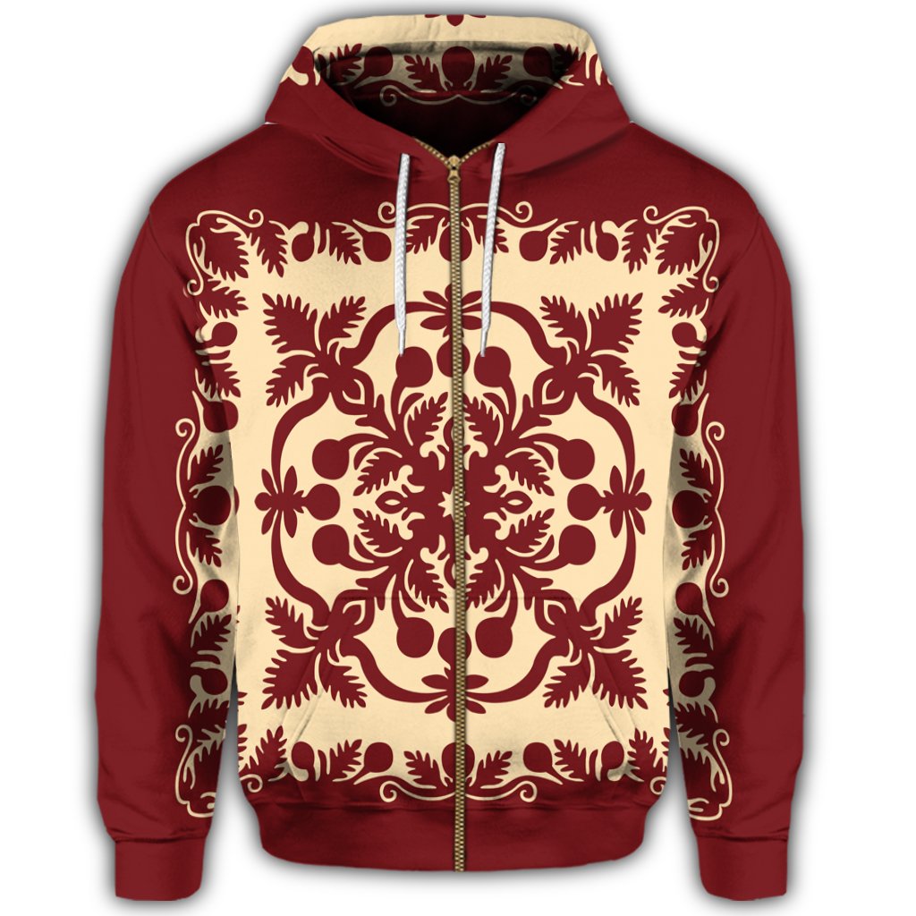 Hawaiian Palm Tree Quilt Vintage Zip Hoodie - Polynesian Pride