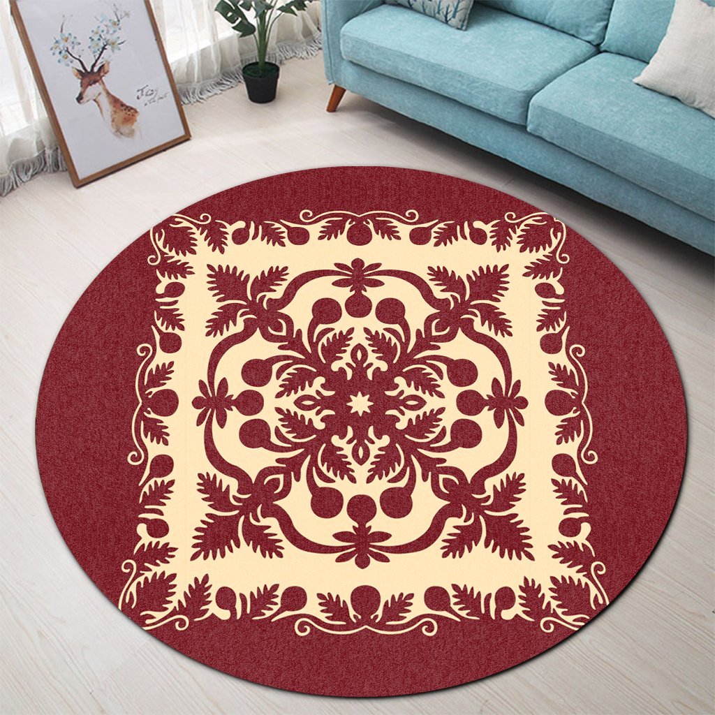 Hawaiian Palm Tree Quilt Vintage Round Carpet - AH - Polynesian Pride